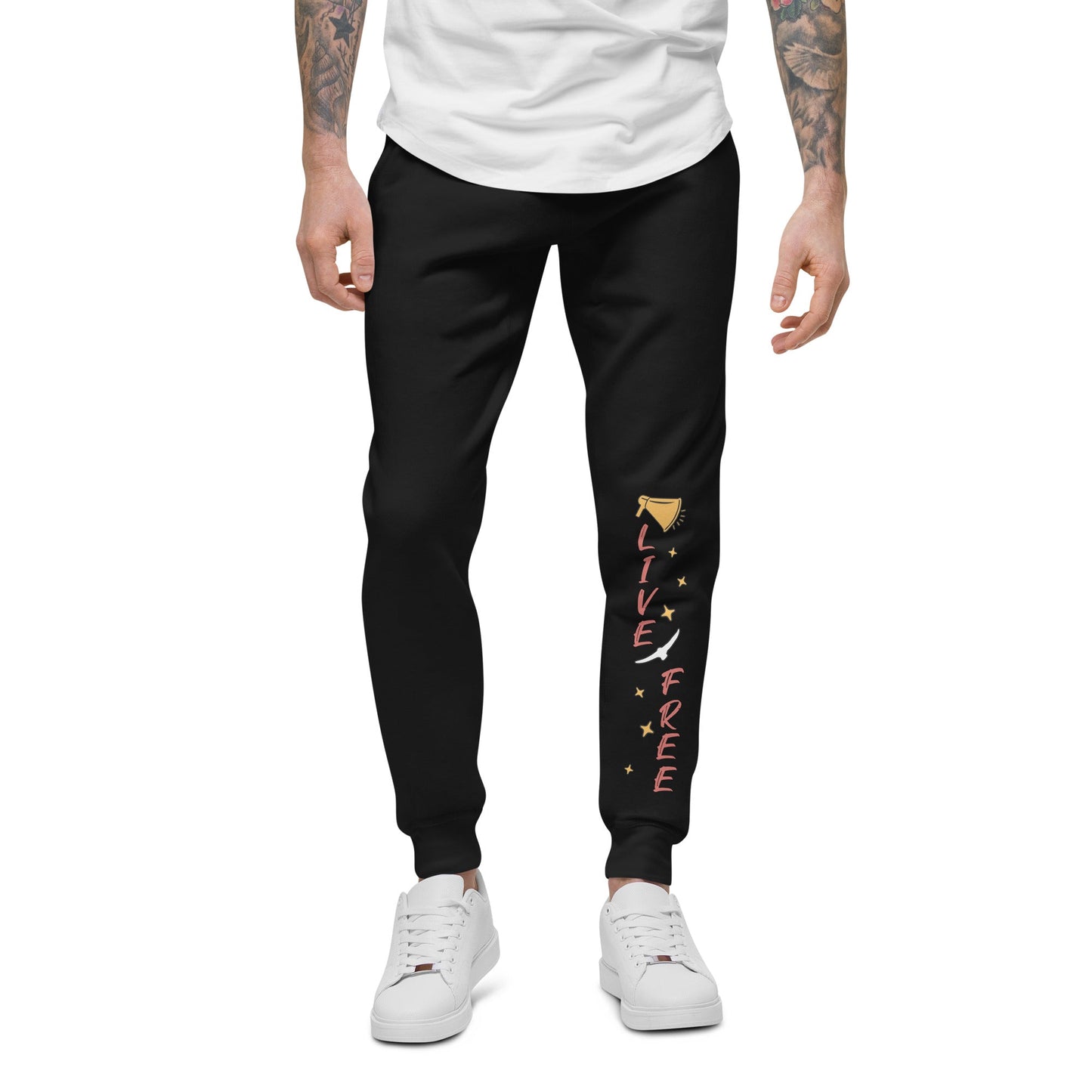 Black comfy sweat pants front design - Comfy Sweat Pants | Live Free Sweatpants | Munchy Merchy