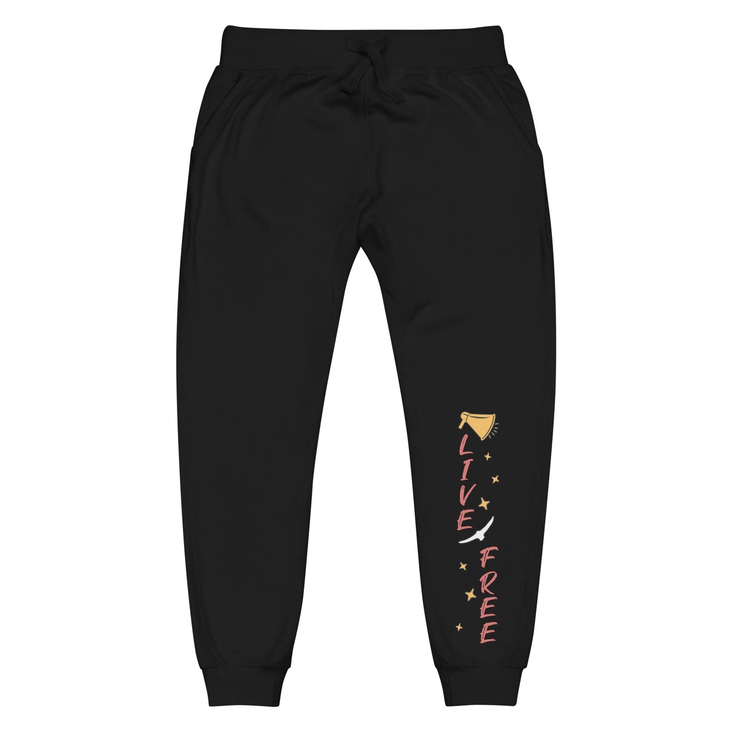 Black comfy sweat pants front design - Comfy Sweat Pants | Live Free Sweatpants | Munchy Merchy