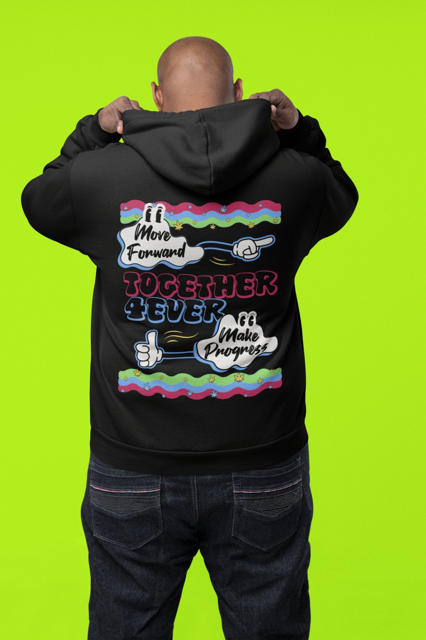 Man wearing Black long sleeve hooded sweatshirt | Together 4 Ever Unisex Hoodie | Munchy Merchy