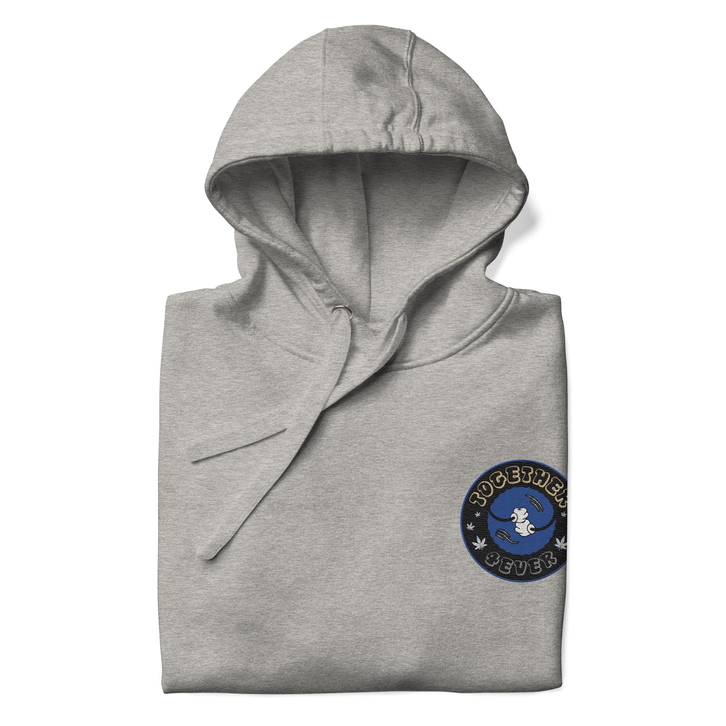 Grey long sleeve hooded sweatshirt - front detail | Together 4 Ever Unisex Hoodie | Munchy Merchy