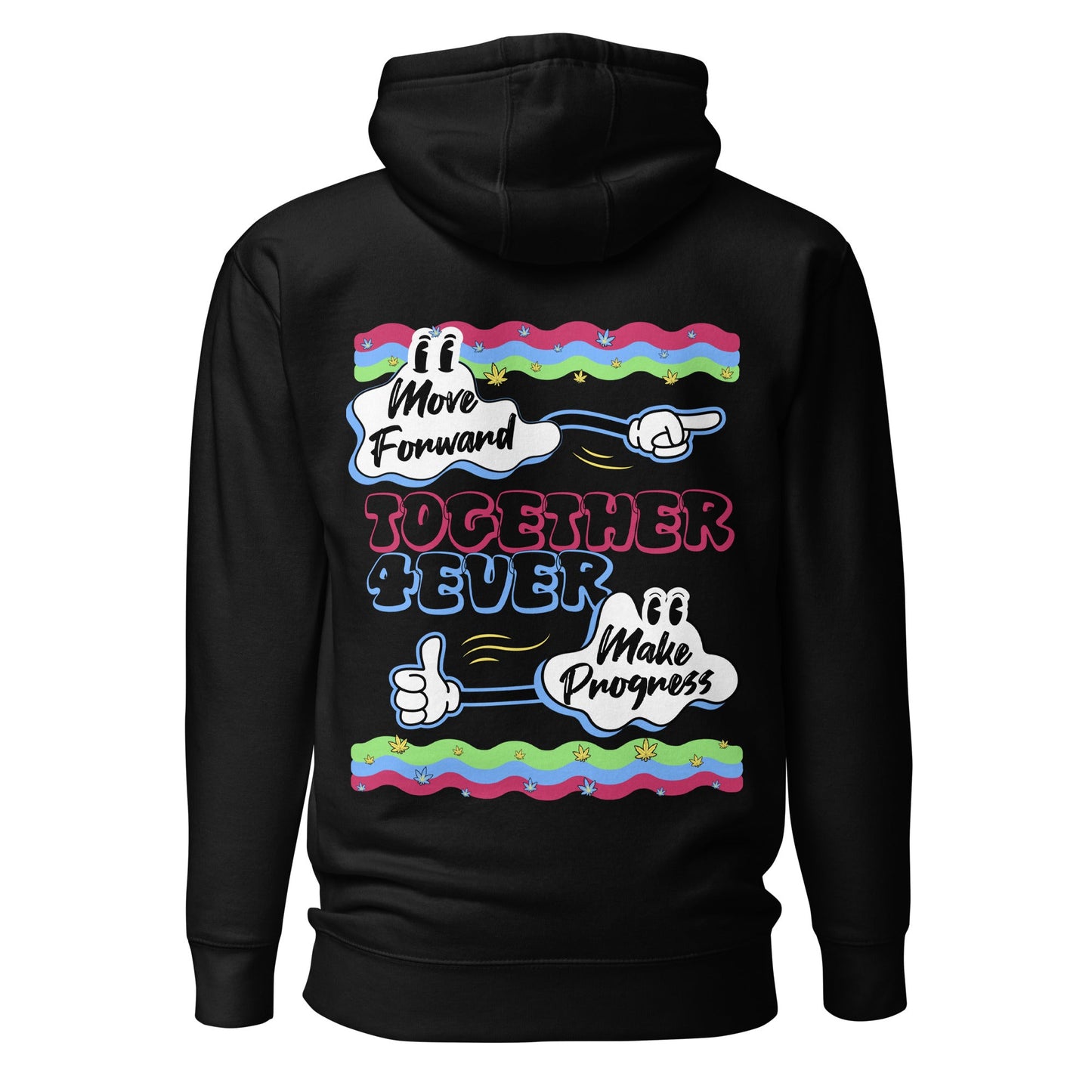 Black long sleeve hooded sweatshirt - back detail | Together 4 Ever Unisex Hoodie | Munchy Merchy