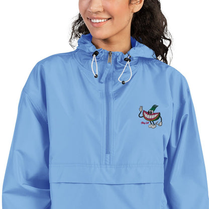 Woman wearing light blue jacket cannabis apparel, Windproof Jacket Women's, Munchy Merchy