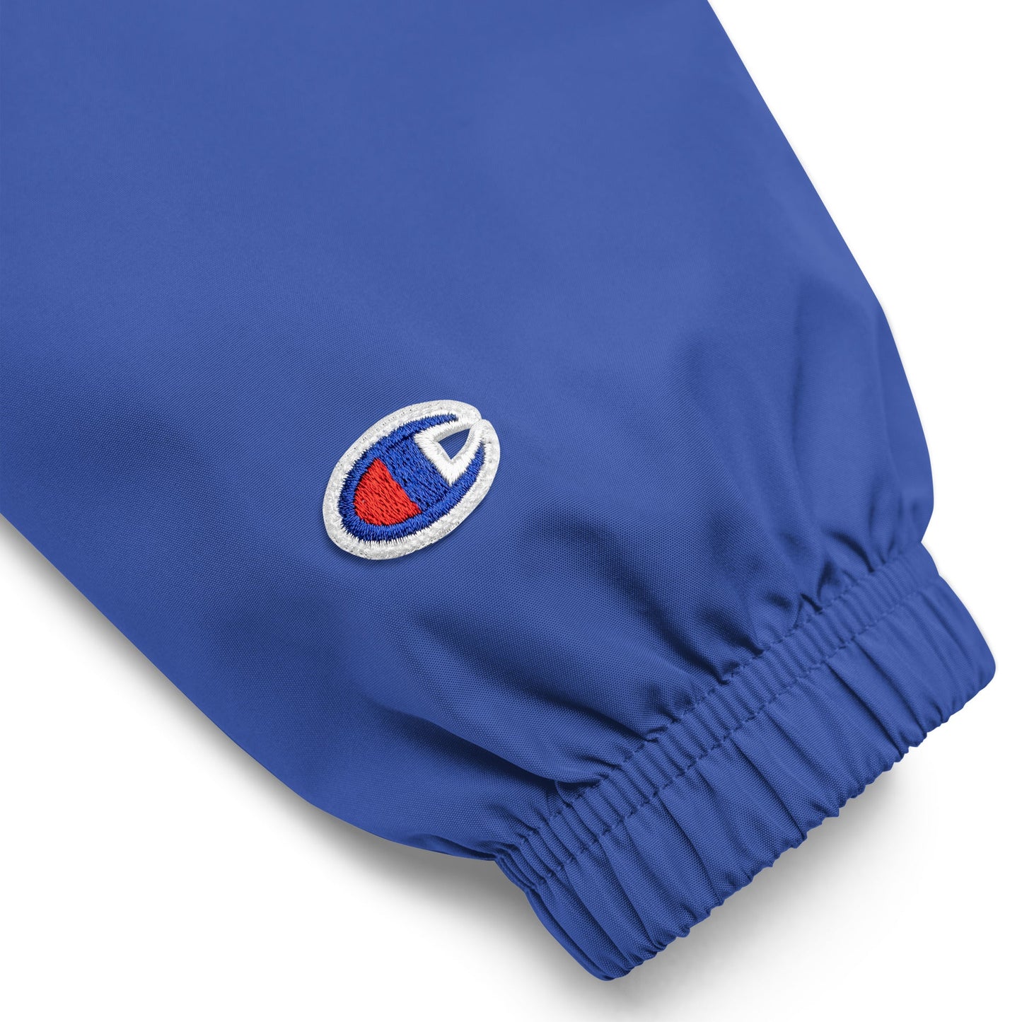 Royal blue jacket sleeve detail Champion logo cannabis apparel, Men's Winter Waterproof Jacket, Munchy Merchy