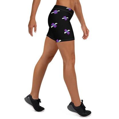 Woman wearing cannabis apparel shorts right side, Lightweight Shorts Womens, Munchy Merchy