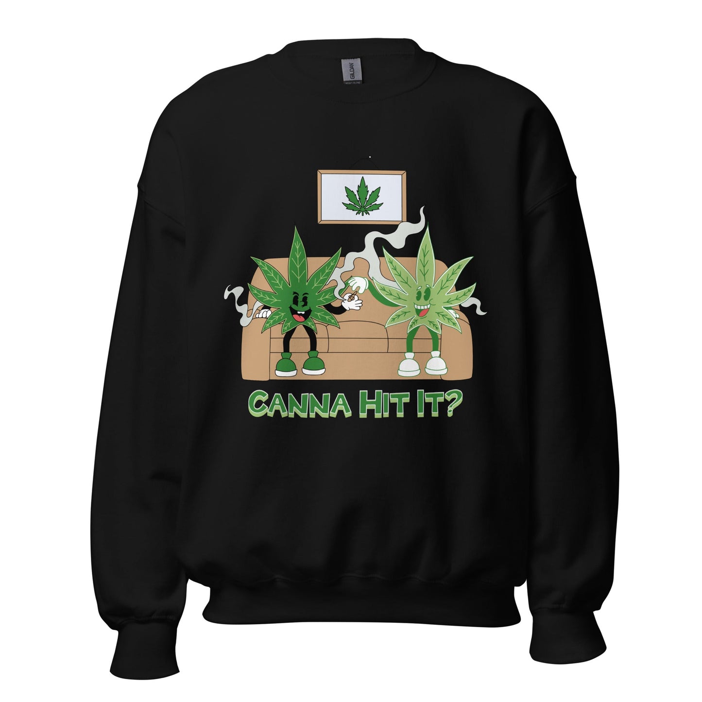 Black Stylish Unisex Crewneck Sweatshirt | Canna Hit It? | Munchy Merchy