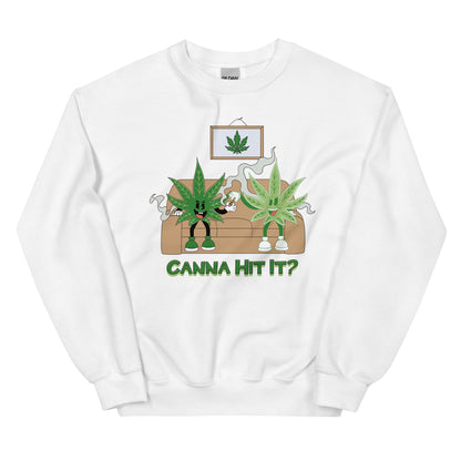 Stylish white Unisex Crewneck Sweatshirt | Canna Hit It? | Munchy Merchy