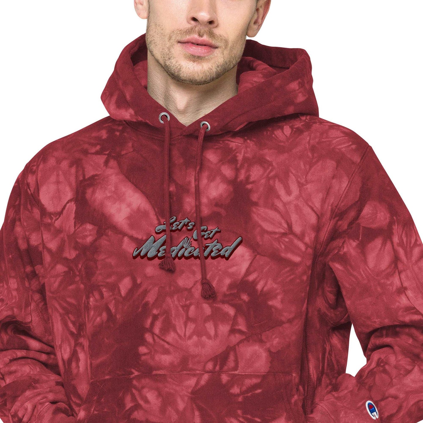 Man wearing red tie-dye cannabis hoodie, Tie Dye Hooded Sweatshirt, Munchy Merchy