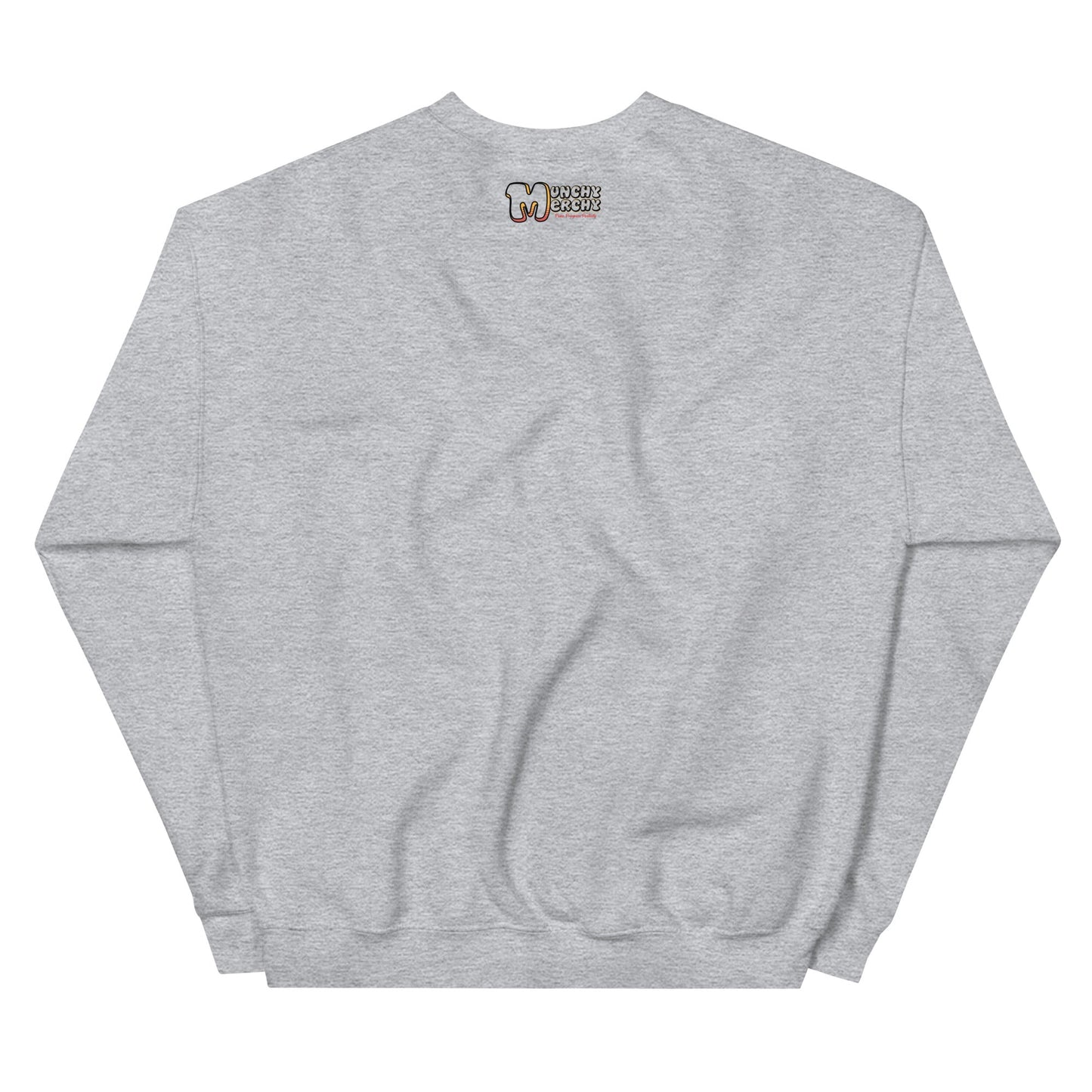 Grey graphic crewneck sweatshirt - back, Munchy Merchy