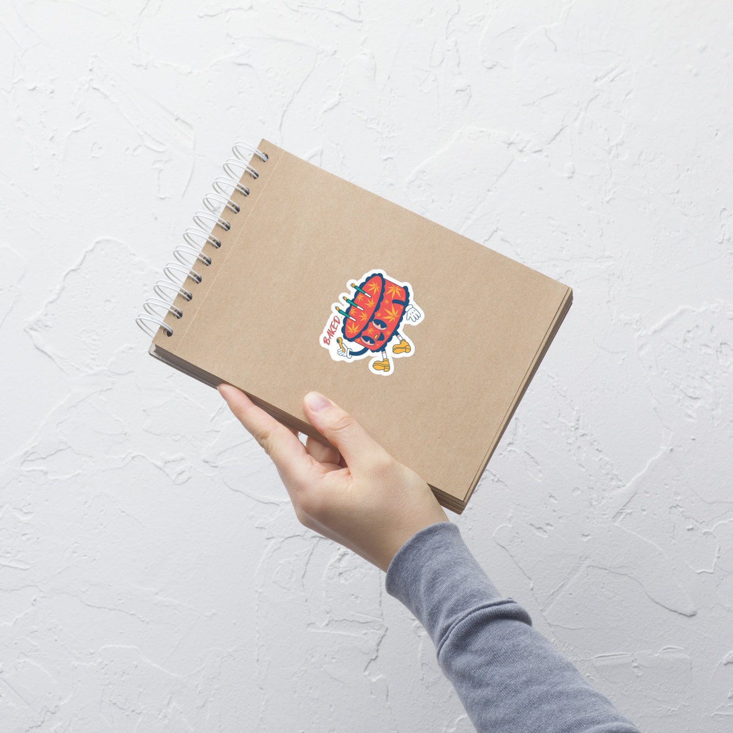 Hand holding notebook with cake sticker, Vinyl Stickers Waterproof, Munchy Merchy