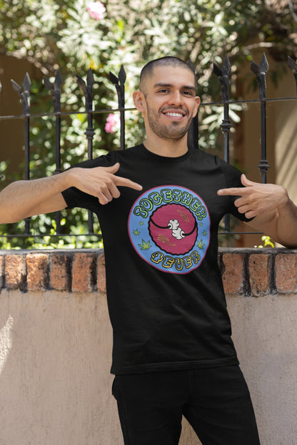 Happy man wearing black Short Sleeve T-Shirt, Munchy Merchy