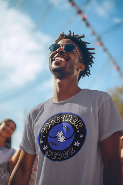 Happy man wearing grey Short Sleeve T-Shirt, Munchy Merchy